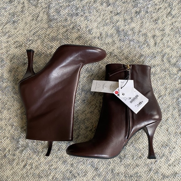 Zara Shoes - Zara 6.5 NWT leather boots brown booties heel